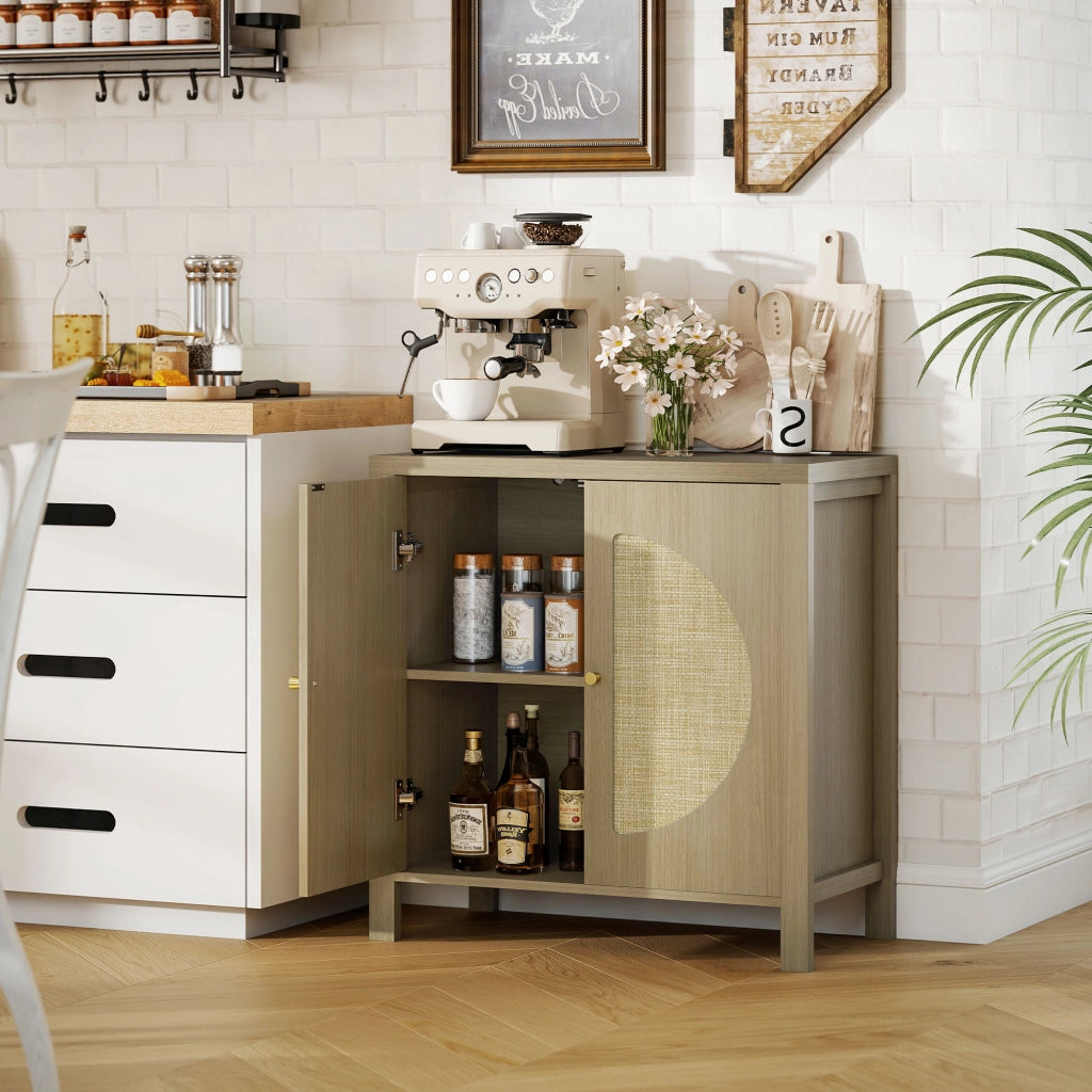 Credenza Cucina con 2 Ante Effetto Rattan ¨C Xylo ¨C Legno Naturale 75x38x77cm