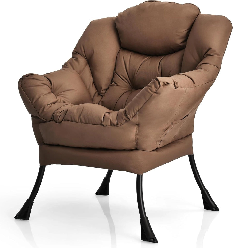 Poltrona Relax, Poltrona da Lettura, con Schienale e Seduta Imbottiti, Braccioli e Tasca di Stoccaggio, per Soggiorno, Camera da Letto, Portata 115 kg (Marrone)