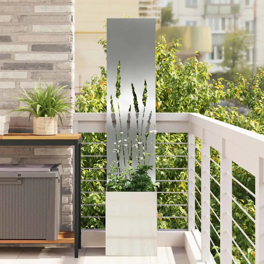 vidaXL Vaso da Giardino con Pannello Decorativo Argento 32 x 140 cm