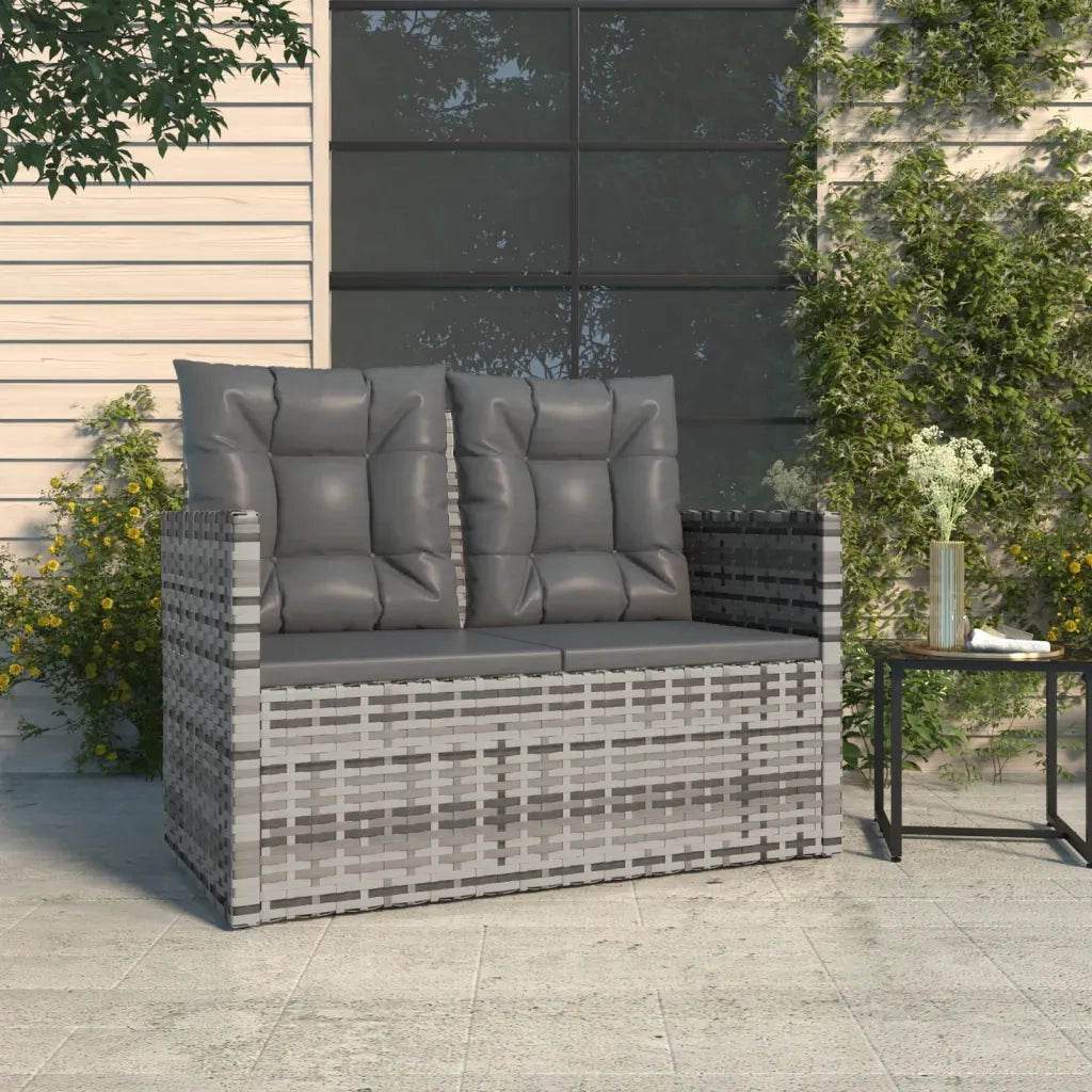 Panca da Giardino con Cuscini-Sgabello-Panca da esterno Grigia 105 cm in Polyrattan