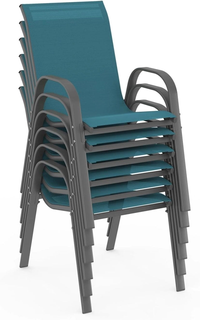 Set di mobili da Giardino Madrid Tavolo 150 CM e 6 sedie impilabili Blu Anatra