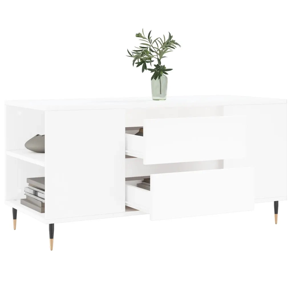 Tavolino da Salotto Bianco 102x44,5x50 cm in Legno Multistrato 830988