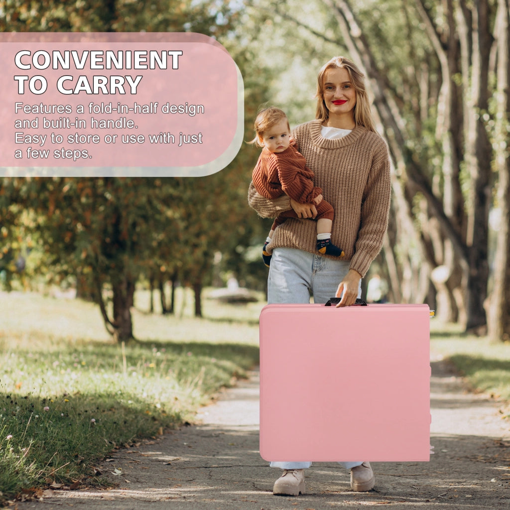 Tavolo pieghevole regolabile in altezza in plastica e ferro rosa per uso interno ed esterno 125 × 61 × 58-74 cm