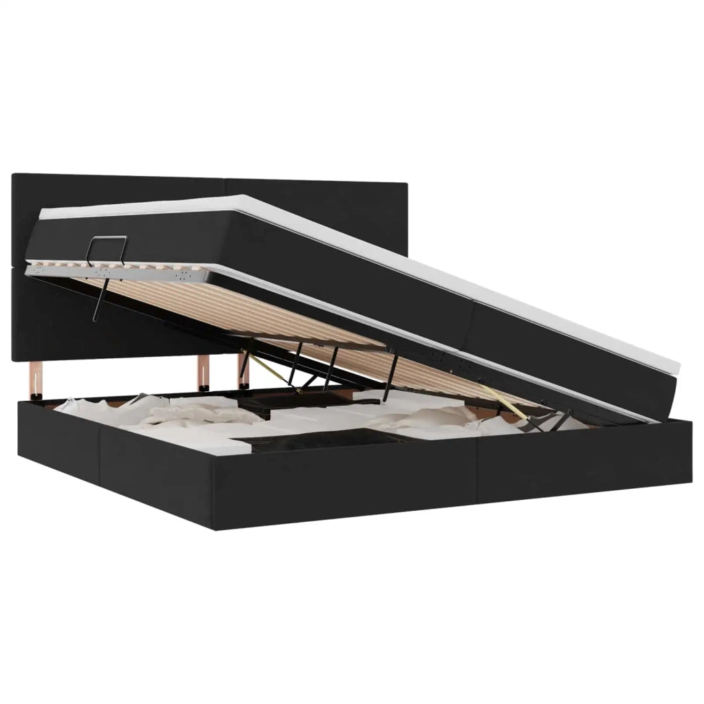 Letto con contenitore e materasso Nero 200 x 200 cm Velluto