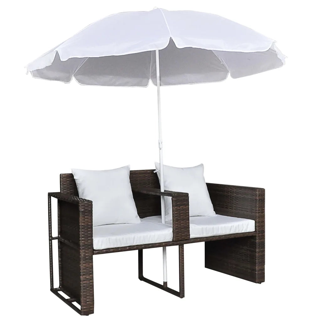 Lettino da Giardino con Ombrellone Marrone in Polyrattan cod mxl 69322
