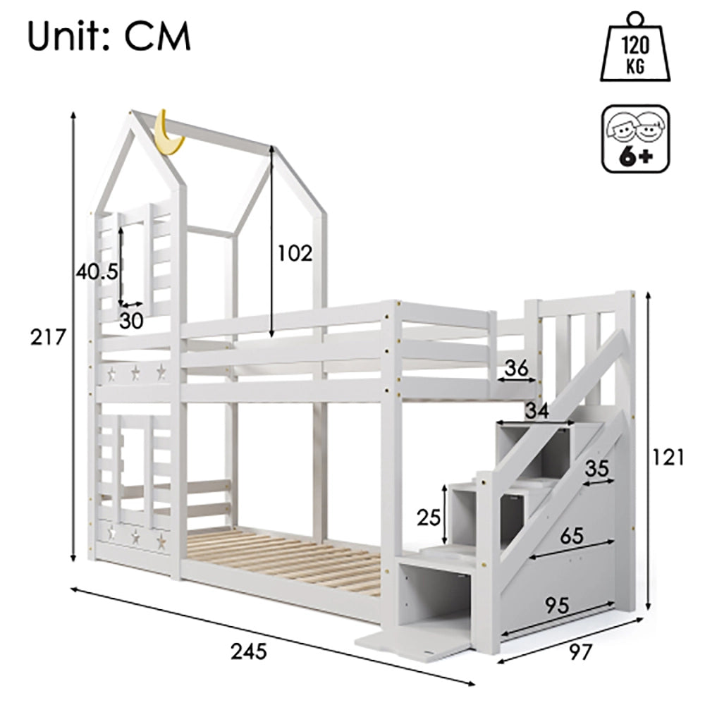 Lit a castello per bambini 90x200 cm con cassetto e protezione anti-caduta - Xylo