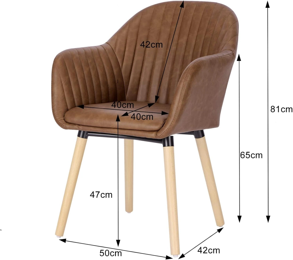 1Pz Sedia da Pranzo Poltroncina per Sala D'attesa Cucina Poltrona con Schienale Braccioli in Similpelle Gambe di Legno, Marrone, BH336br-1