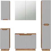 Set di mobili da bagno Lotta, Grigio, 79.6 cm, composto da mobile sottolavabo, specchiera, colonna, base media e pensile