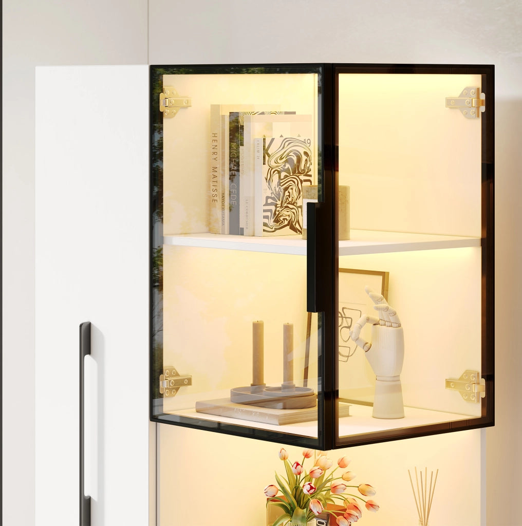 Vetrina bianca 70×38×160 cm con ripiani estraibili e LED