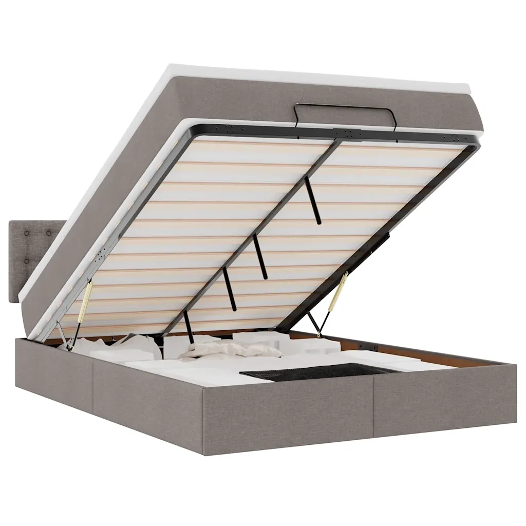 Pouf Letto con Materasso e LED Tortora 140x190 cm in Tessuto 3312475
