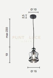 SOSPENSIONE SOLO VETRO PIN/A FUME' CAVO NERO D.15CM ATTACCO E14