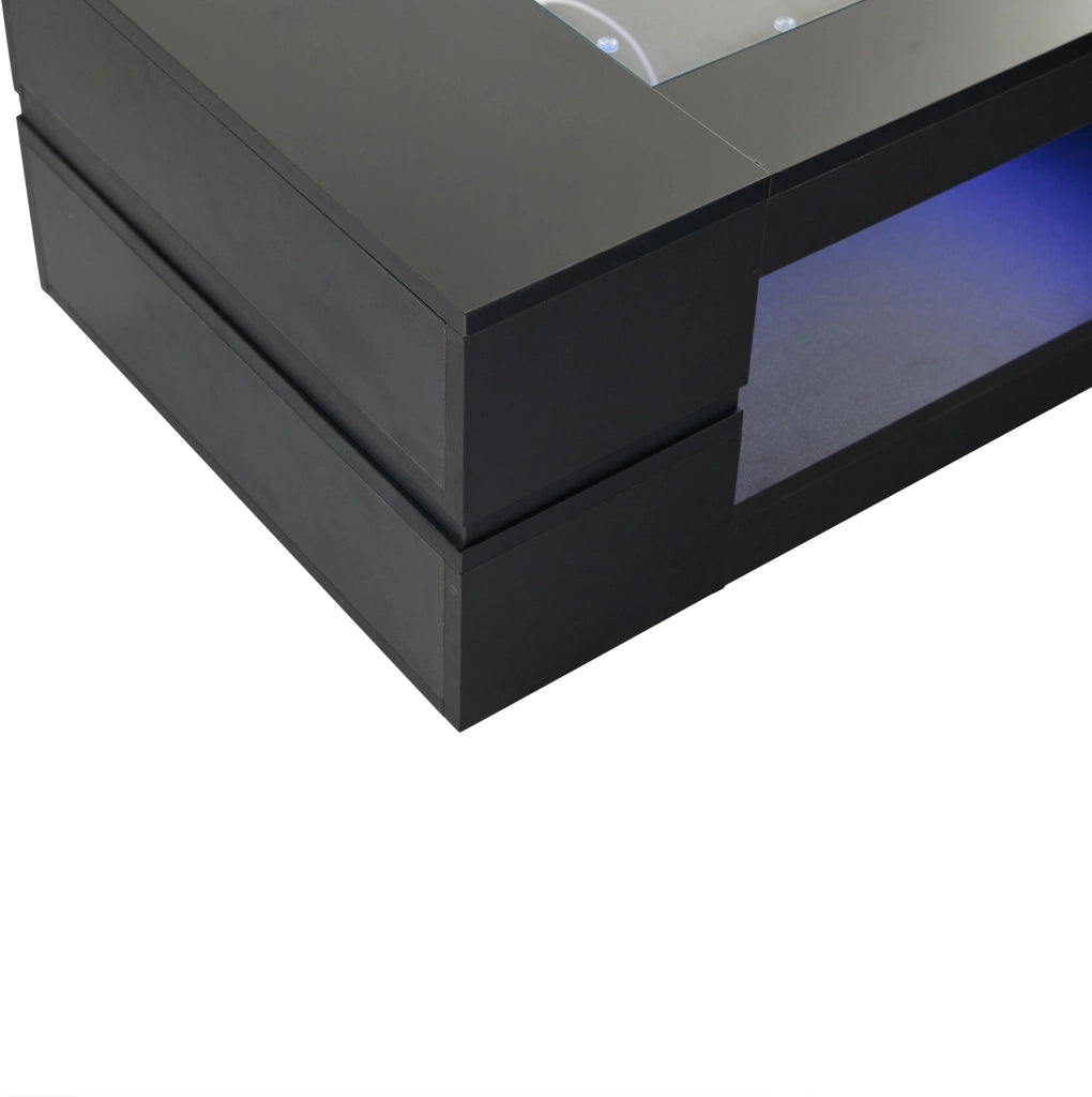 Tavolino da salotto LED nero con controllo App, design moderno e doppio piano