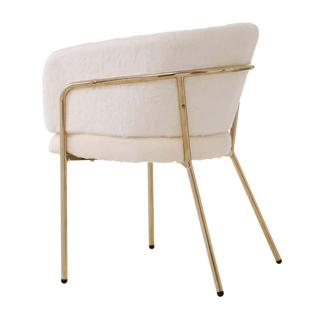 Sedia relax in stile leggero lusso, rivestimento in pelliccia sintetica bianca, struttura con gambe in metallo