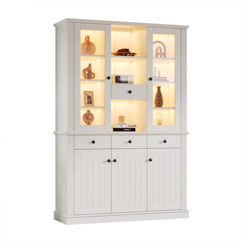 Vetrina con 5 ante; 4 cassetti e LED - per soggiorno - 119.5 x 40 x 180 cm - bianco