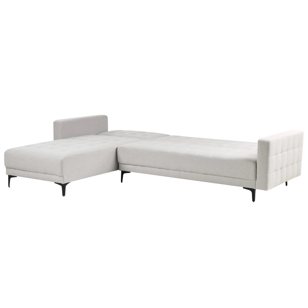 Divano letto angolare in tessuto grigio chiaro capitonné in tessuto moderno a L componibile versione destra