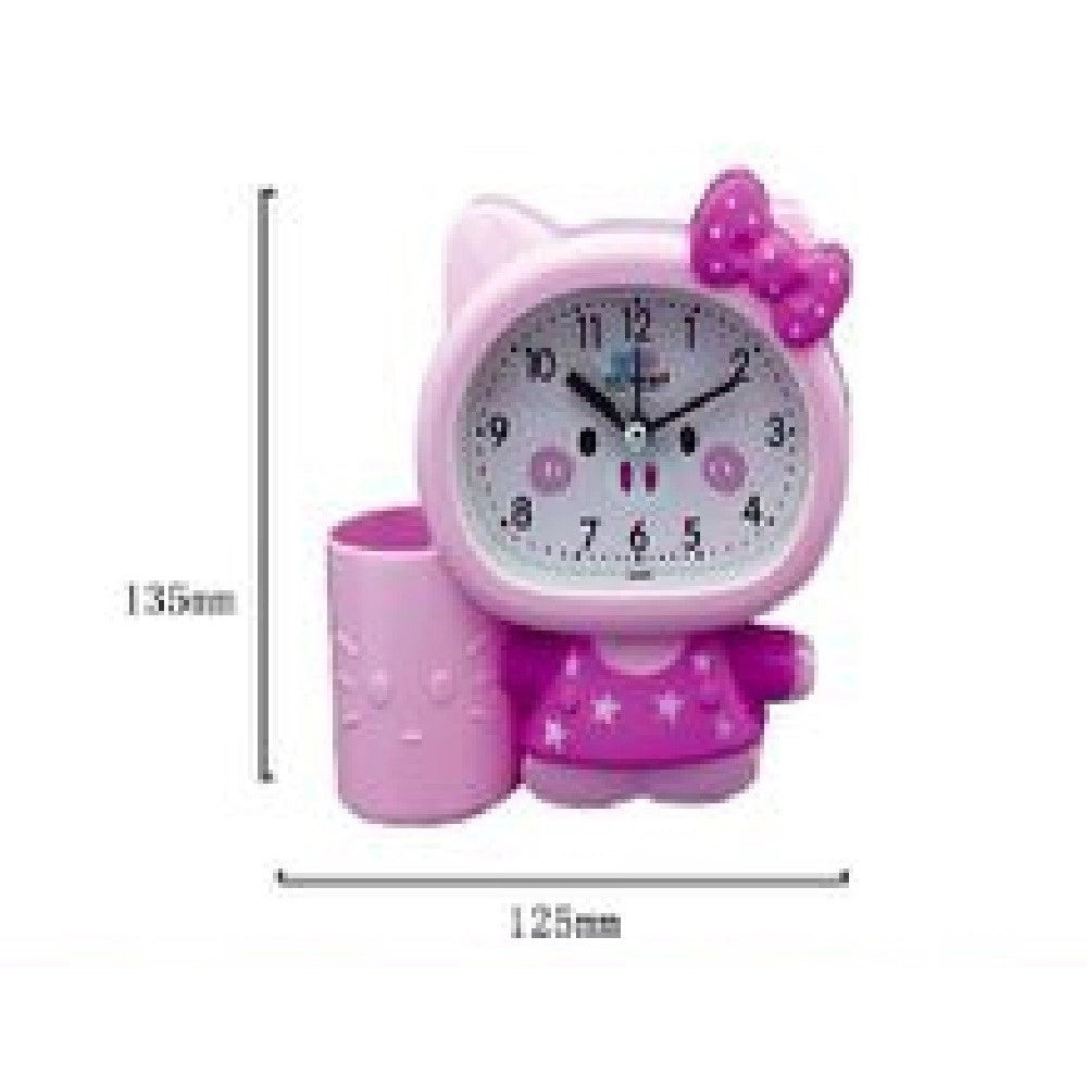 Trade Shop - Orologio Analogico Sveglia A Forma Di Gattino Da Tavolo Con Portapenne Tx-9126 -