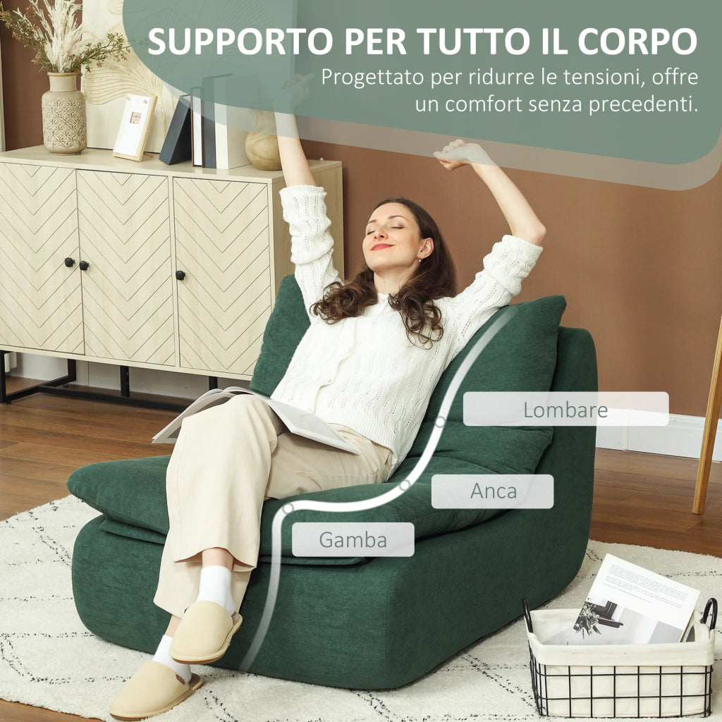 Sedia da Terra Moderna e Imbottita in Tessuto Effetto Velluto Verde e Schiuma, 82x103x75 cm