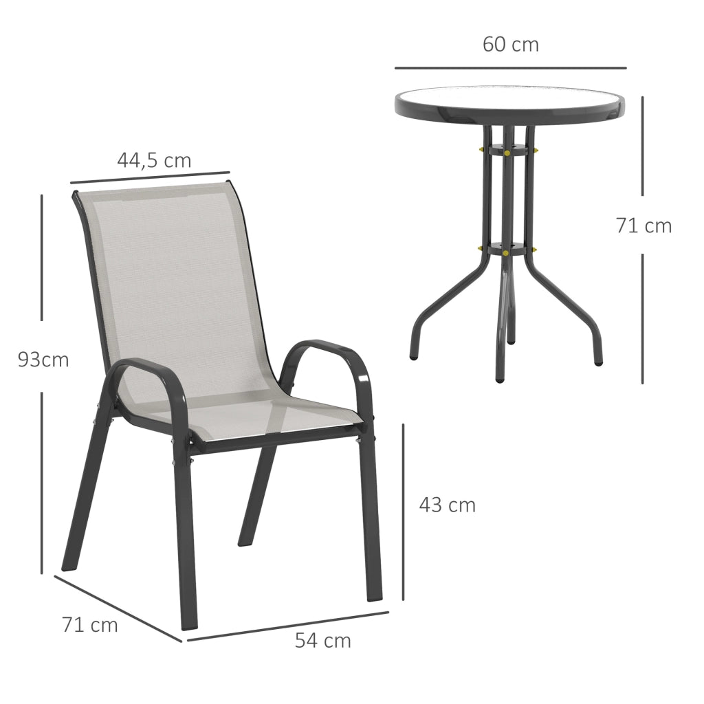 Set salotto giardino 3 pezzi ¨C Xylo ¨C 2 poltrone impilabili tavolino piano vetro temperato grigio chiaro