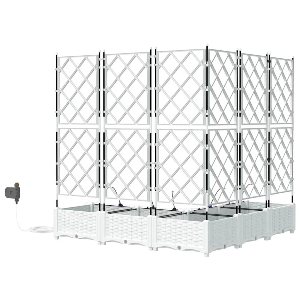 Set di 5 fioriere da giardino moderne per esterni 120 x 120 x 126 cm con sistema di irrigazione acciaio bianco 02_0058618