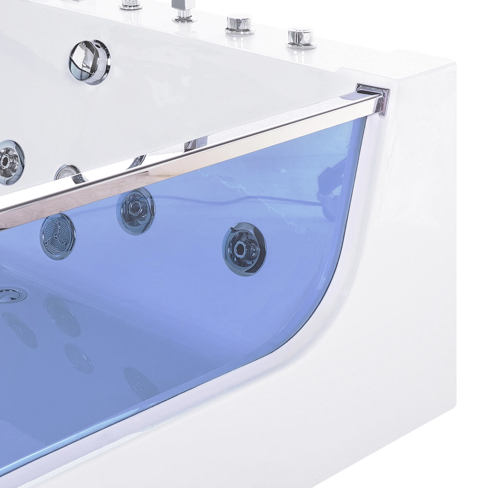 Vasca Idromassaggio Bianco Sanitario Vetro Acrilico Frontale Trasparente Illuminato LED Rettangolare Doppio 107 x 156 cm