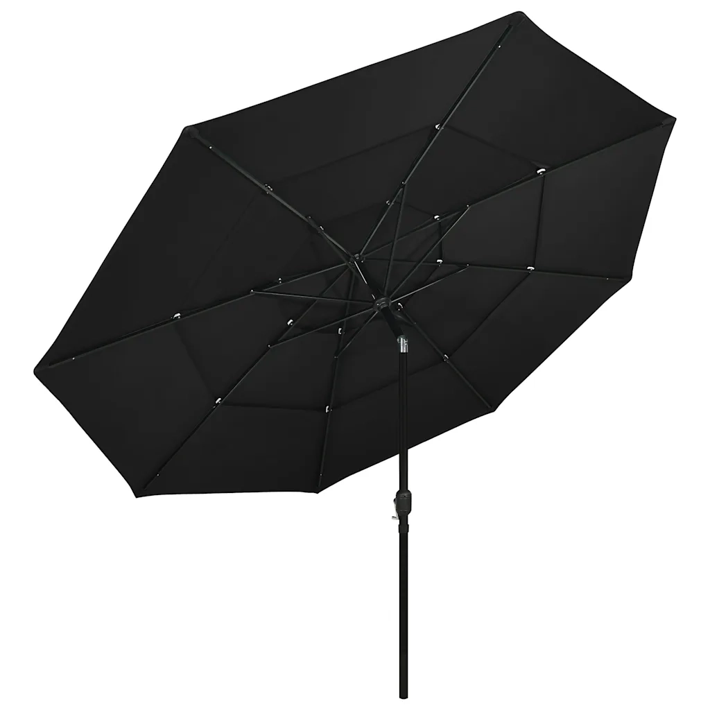 Ombrellone a Sbalzo 3 Livelli Palo Alluminio 3,5 m Nero 313882