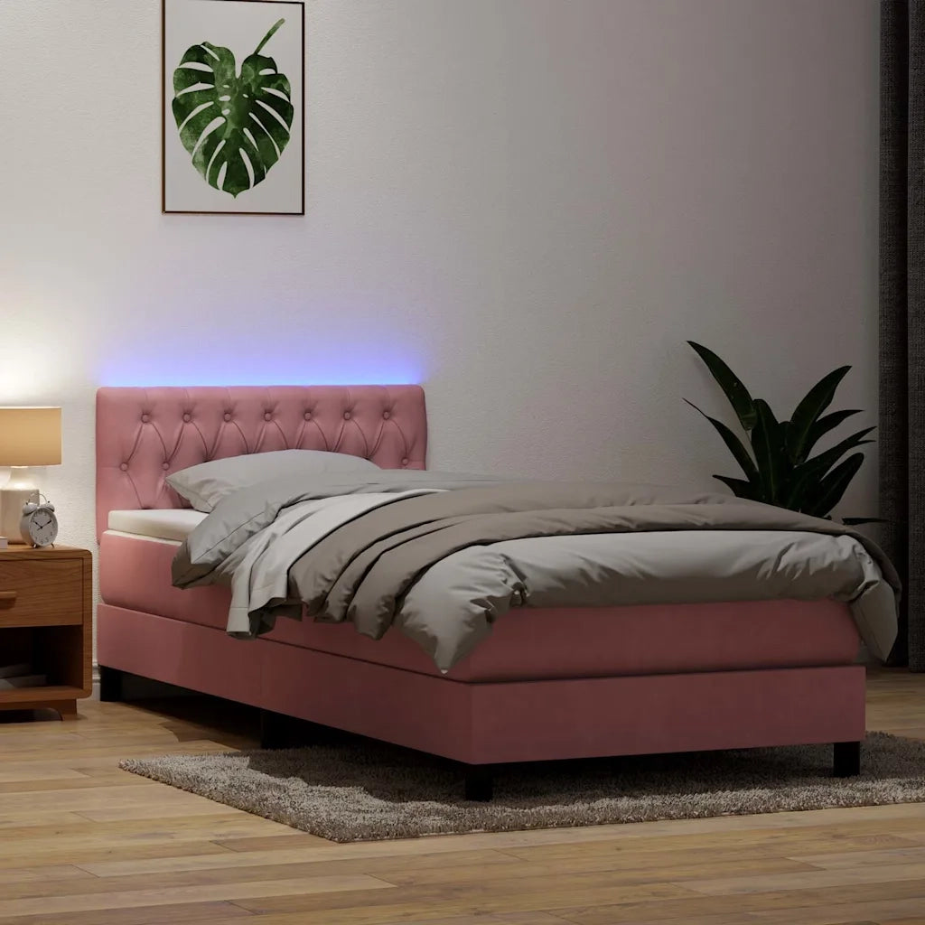 Letto a Molle con Materasso e LED Rosa 90x210 cm Velluto 3317156