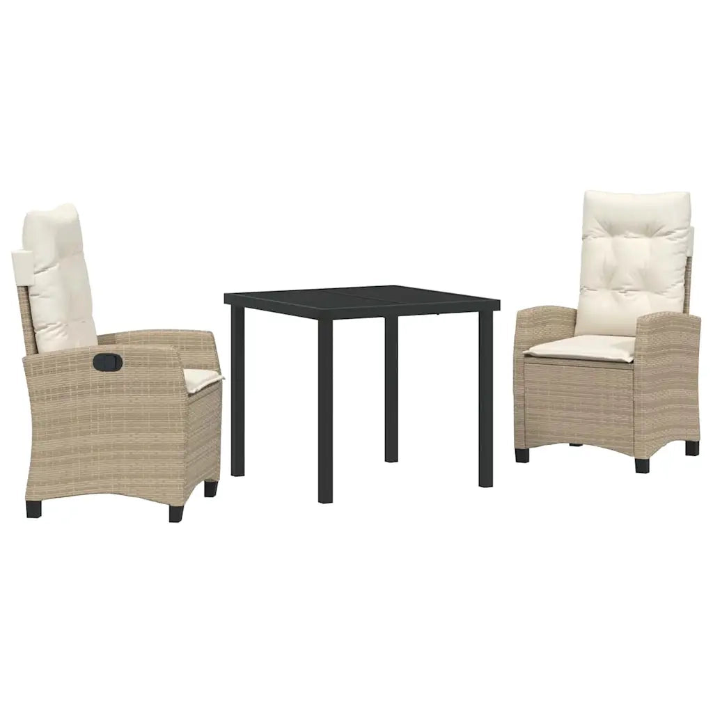 Set da Pranzo per Giardino con cuscino 3 pcs Beige polyrattan 3380393