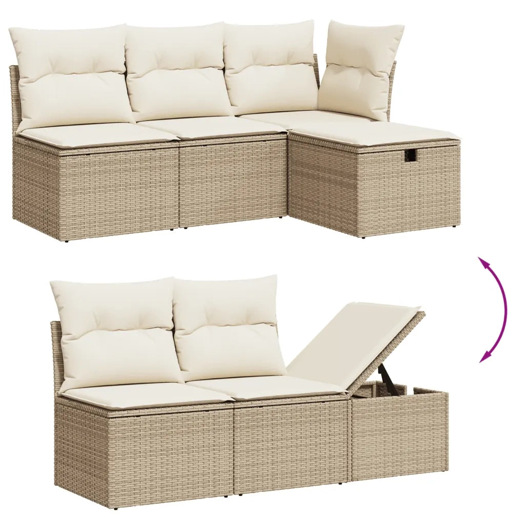 Set Divano da Giardino 10 pz con Cuscini Beige in Polyrattan