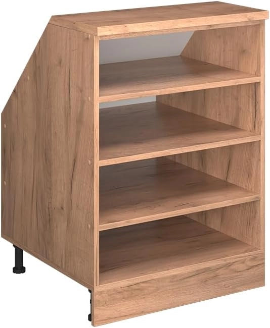 Armadio per tetto spiovente Rion, Quercia dorata, 60 x 81.8 cm con 4 scomparti, carcassa 60 cm profondità, adatto per il salvaspazio sotto tetti spioventi