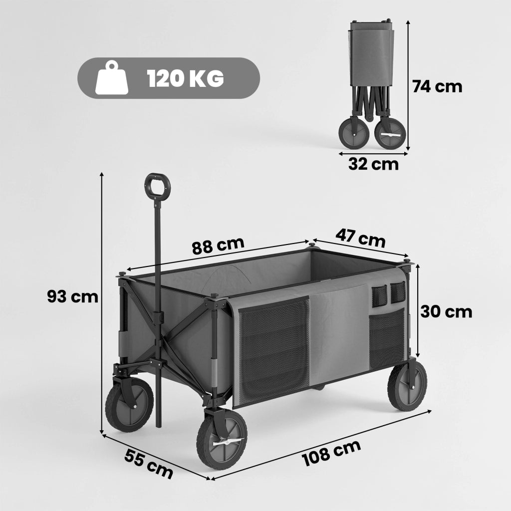 Carrello da giardino pieghevole ¨C zephmum ¨C 100x55x93 cm, acciaio, grigio scuro