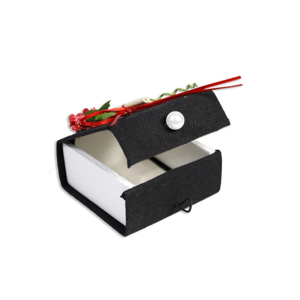 Trade Shop - 12 Scatolina In Tessuto Con Pergamena Porta Confetti Bomboniera Laurea Nero -