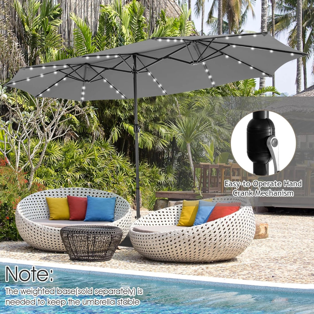 Ombrellone da Giardino Doppio 470 x 280 x 246,5 cm con LED, Ombrellone Rettangolare con Manovella, Ombrellone da Balcone Grande, Ombrellone da Patio per Piscina, Cortile senza Base