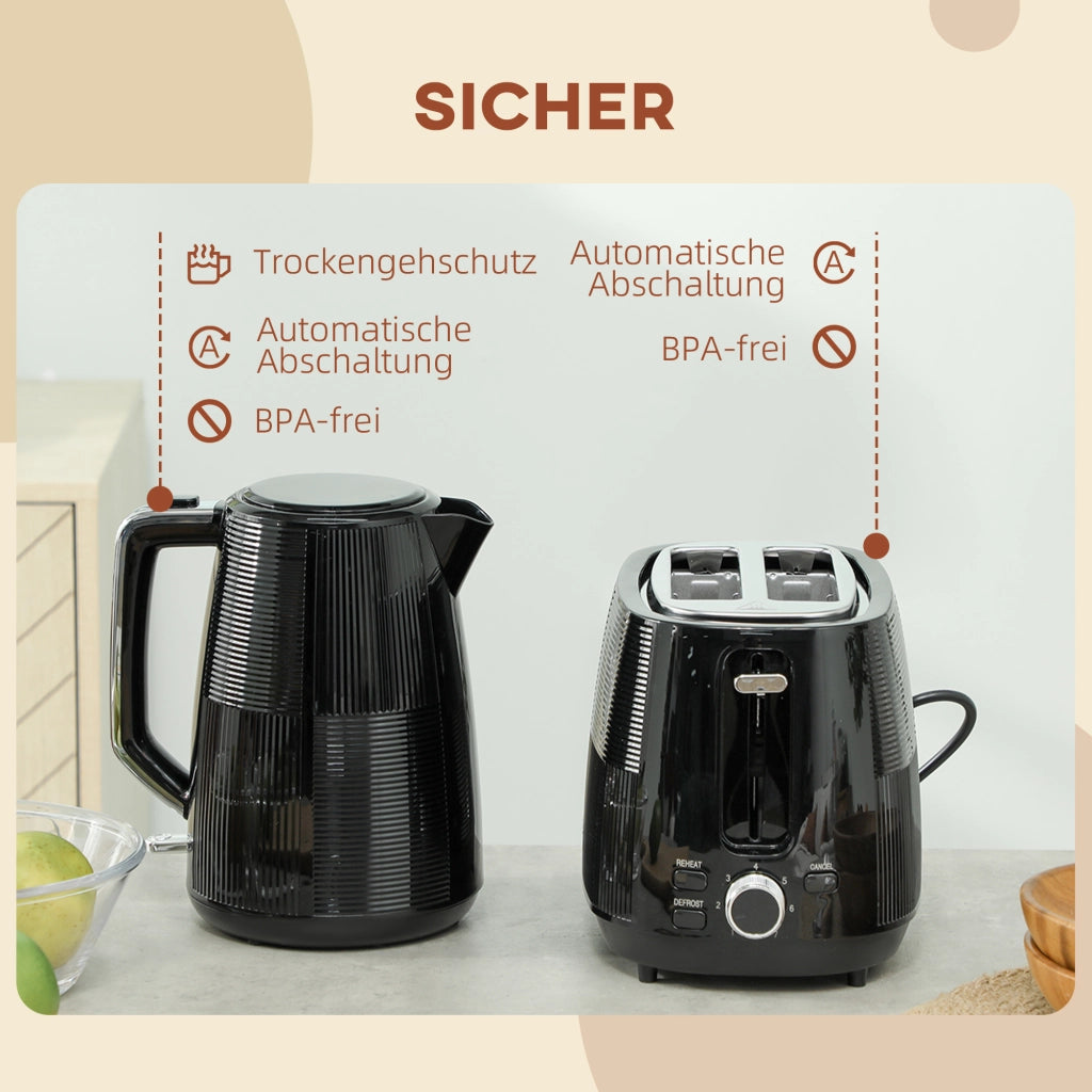 Bollitore e Toaster Set ¨C zephmum ¨C Acciaio Inossidabile, Nero, 1.7 L