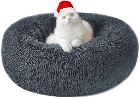 Letto per Cani Letto per Gatti Piuma Ronde Donut Morbida e Cuddosa Cuscino per Cani e Gatti Lavabile S/M/L/XL/XXL per Cani, Gatti e Altro Animali domestici (M-50cm, Grigio Scuro)