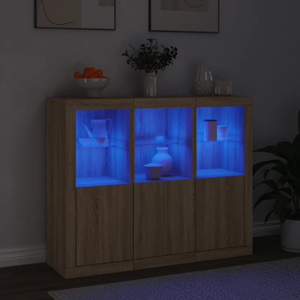 Credenze con Luci LED 3 pz Rovere Sonoma in Legno Multistratocod mxl 109846