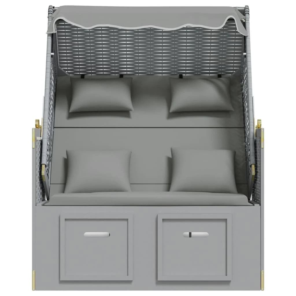Strandkorb con cuscini in polyrattan e legno massello grigio 02_0012180