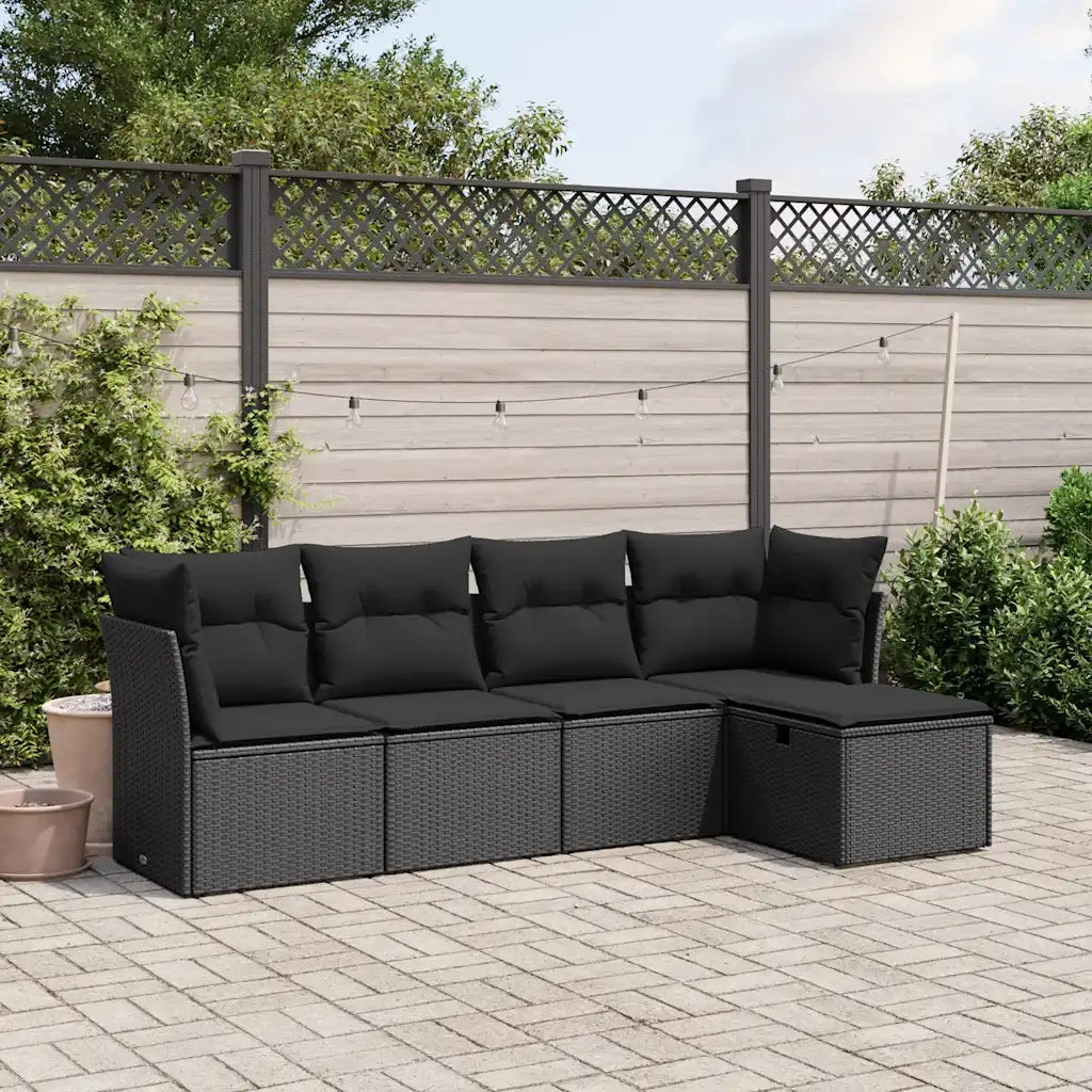 Set Divani da Giardino 5 pz | Set Salotto da Giardino con Cuscini in Polyrattan Nero