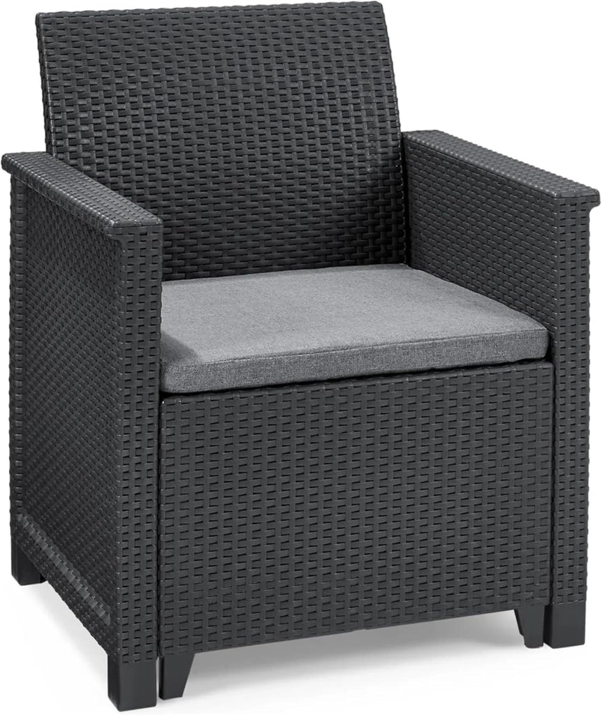Set Tavolino e 2 Poltrone da Giardino Effetto Rattan Keter Emma Balcony Antracite