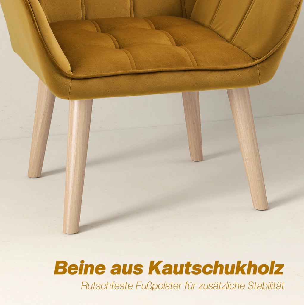 Poltrona in poliestere effetto velluto gialla, design scandinavo