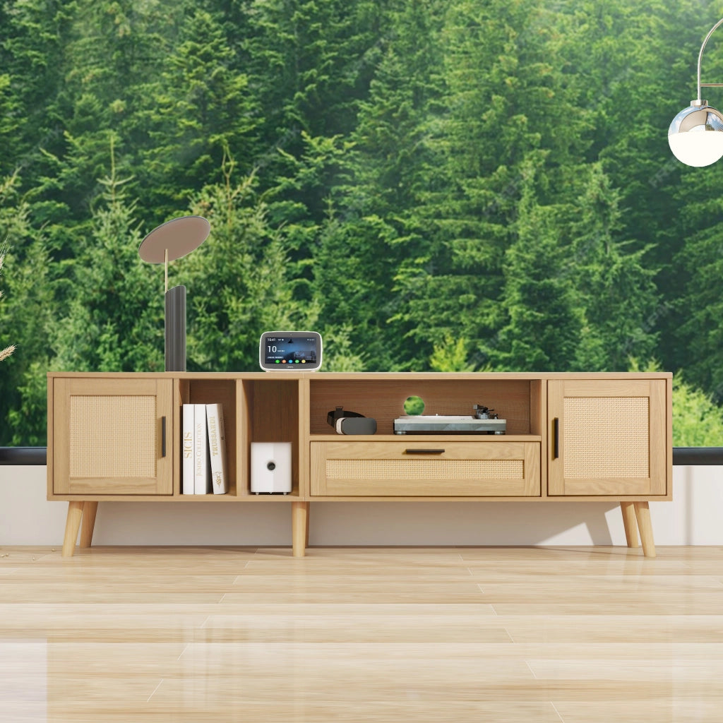 Mobile TV con 2 Ante; 1 Cassetto e 3 Vani Aperti; con Gestione Cavi; in Pannello Truciolare; 180¡Á40¡Á55 cm; Rovere