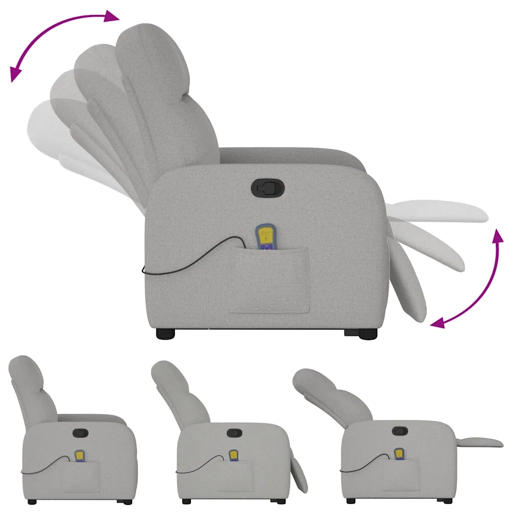 Poltrona | Sedia Relax Alzapersona Massaggi Reclinabile Grigio Nuvola Tessuto