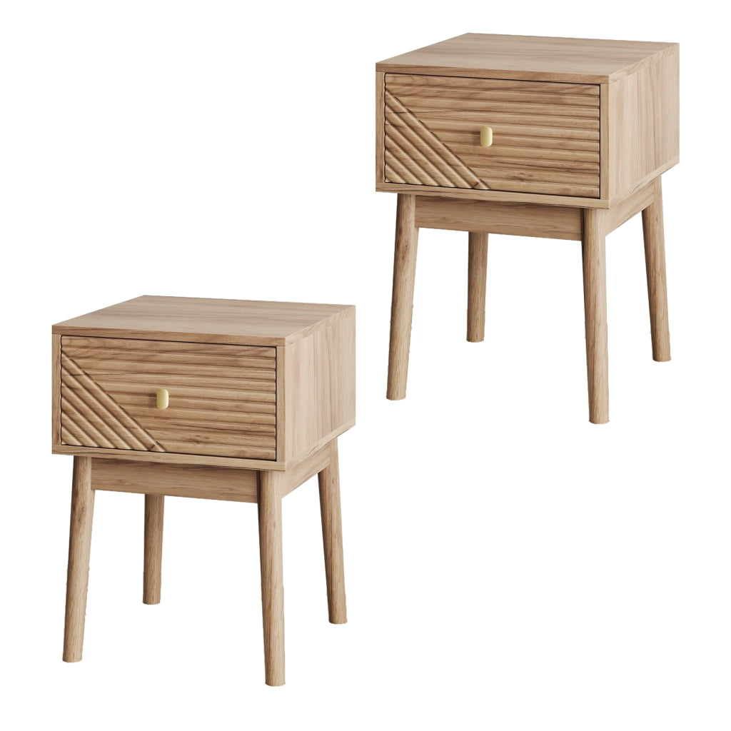 Comodino moderno color rovere con 2 cassetti, maniglie in metallo, 40 x 40 x 55 cm