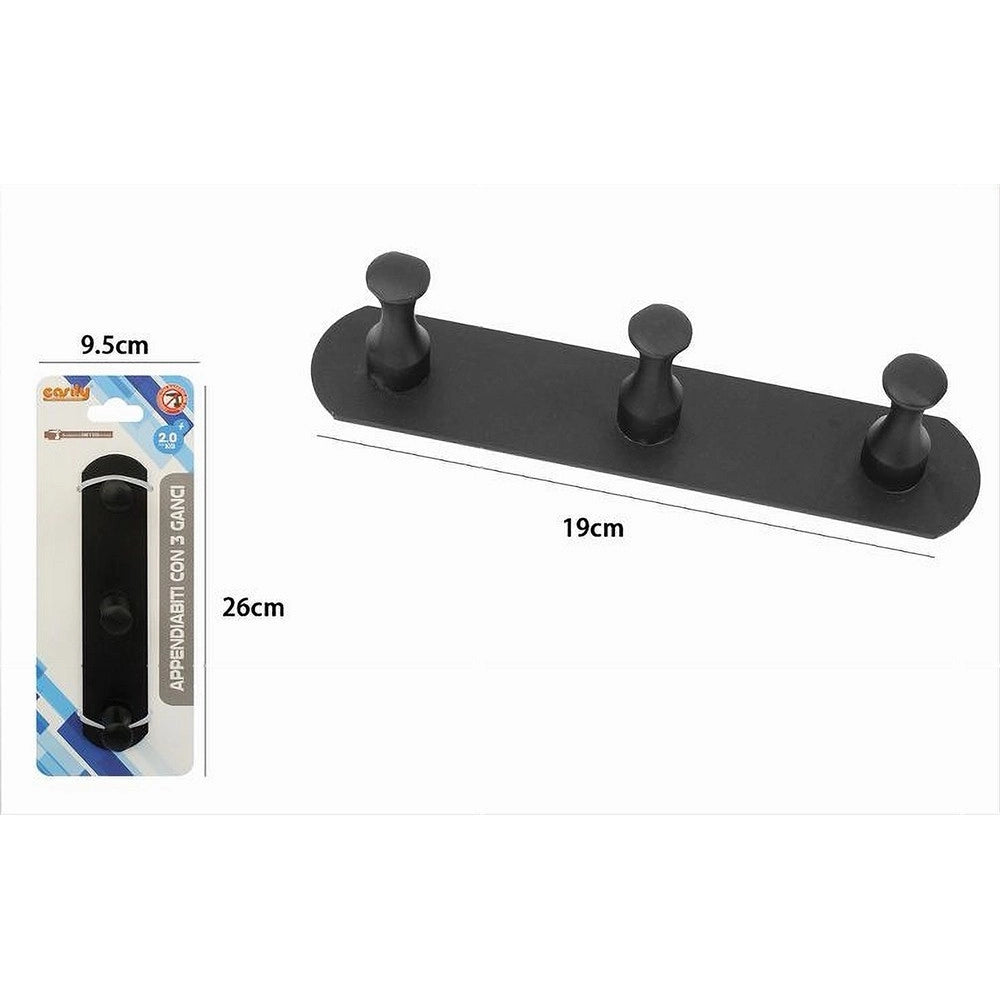 Trade Shop - Appendiabiti Con 3 Ganci Nero Per Accappatoio Bagno Cucina Casa Da Parete 59752 -