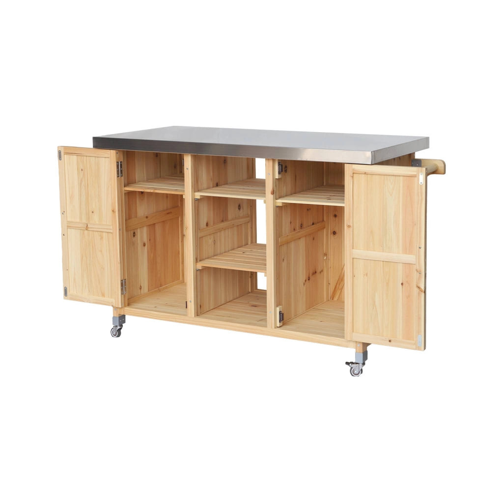 Carrello da cucina da esterno in legno con maniglie e 7 vani