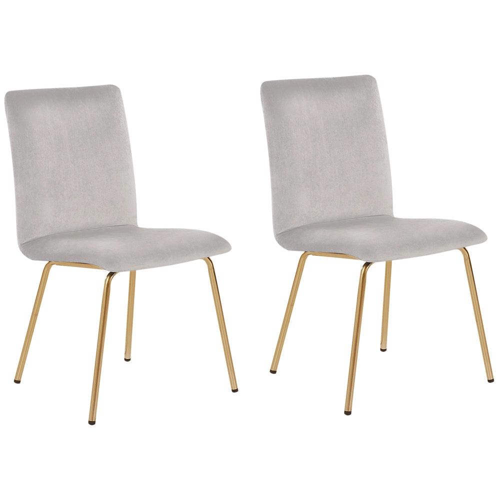 Set di 2 sedie da pranzo in velluto grigio gambe in metallo dorato senza braccioli Retro Glam