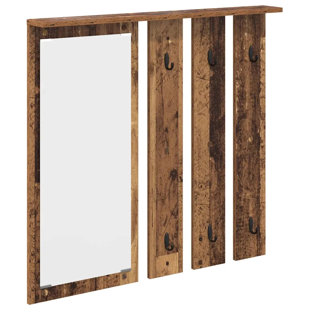 vidaXL Appendiabiti a muro con specchio Legno vecchio 84 x 10 x 80 cm