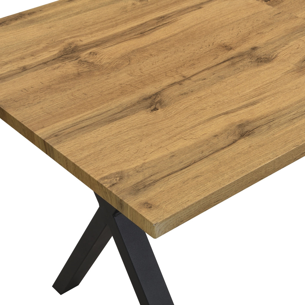 Tavolo da pranzo con gambe incrociate, in MDF effetto rovere, per soggiorno e sala da pranzo, 140 × 80 × 76 cm