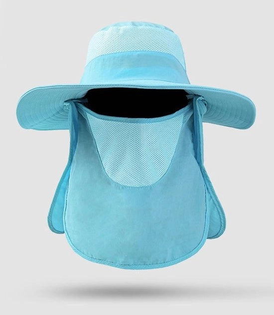 Cappello da sole con protezione collare rimovibile Protezione viso UPF 50+ Cappelli da pesca, campeggio Escursioni Escursioni Accessori da viaggio Cappelli da sole pieghevoli - Cintura di gola regolabile - Blu