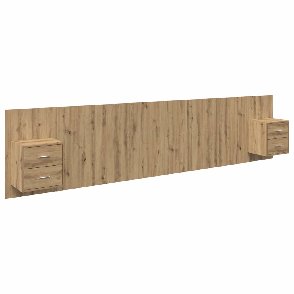 Testiera | Testata con Comodino 3 pcs Rovere artigianale Legno multistrato