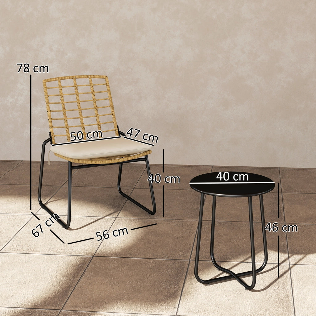 Set Bistrot 3 Pezzi ¨C zephmum ¨C Sedie in Rattan, Tavolino con Piano in Metallo, Cuscini, Beige e Marrone